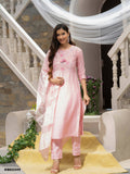 Pink Roman Silk Plain Kurta with Pant & Dupatta - Disha | Grocsy