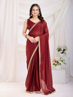 Maroon Rangoli Silk Solid, Lace Border Ready To Wear Saree - Kashvi | Grocsy