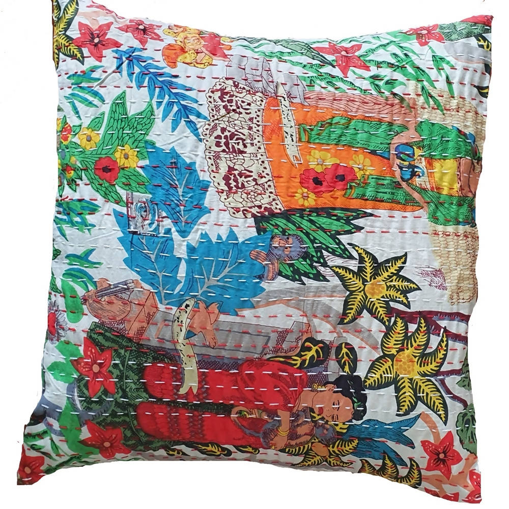 The Decor Nook Off White Base With Kimono Girls Print Cushion Cover | Grocsy