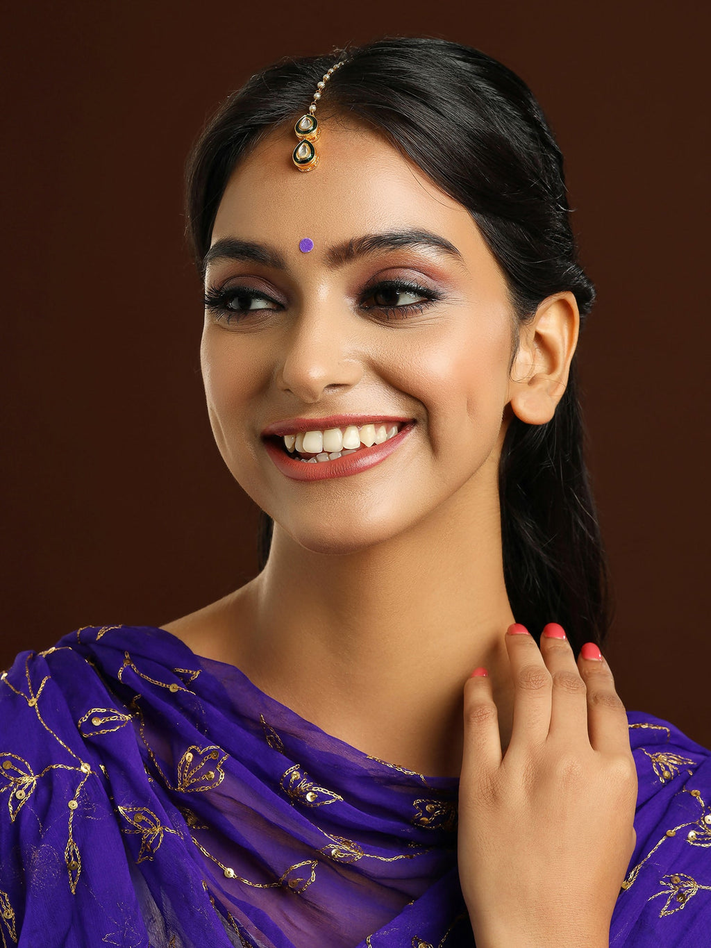 Ruby Raang Green Double Teardrop Kundan Maang Tikka with Meenakari | Grocsy