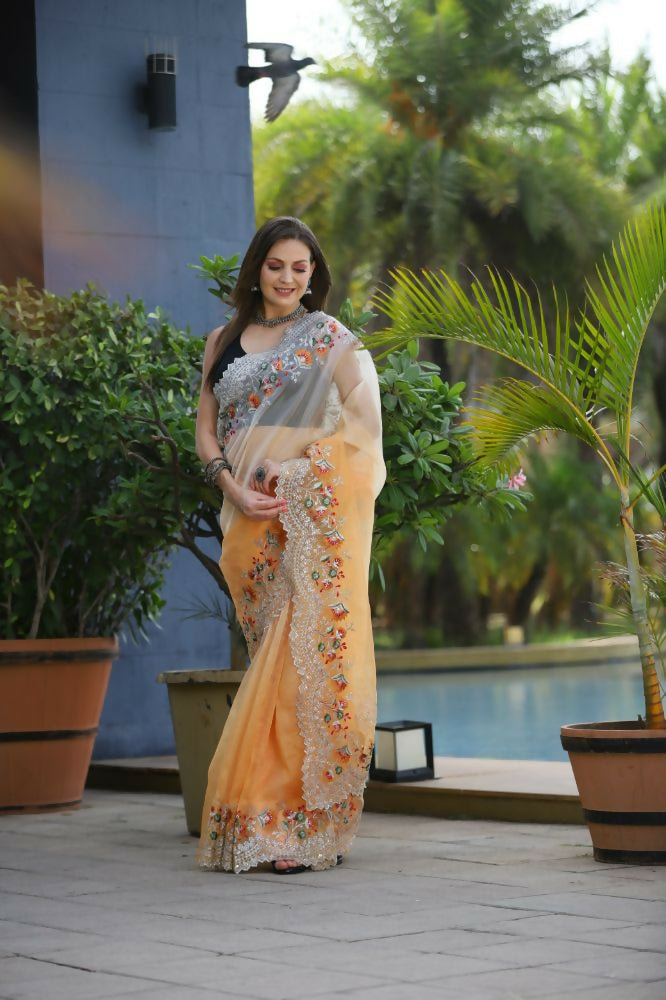 Vamsee Sanyogita Sanyogita - Yellow Organza Saree | Grocsy