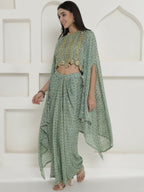 Joban Fashion Green Georgette Cape Inner And Shirt Set | Grocsy