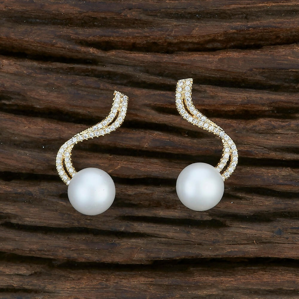 Joban Fashion Women Brass Golden White Ad Earrings | Grocsy