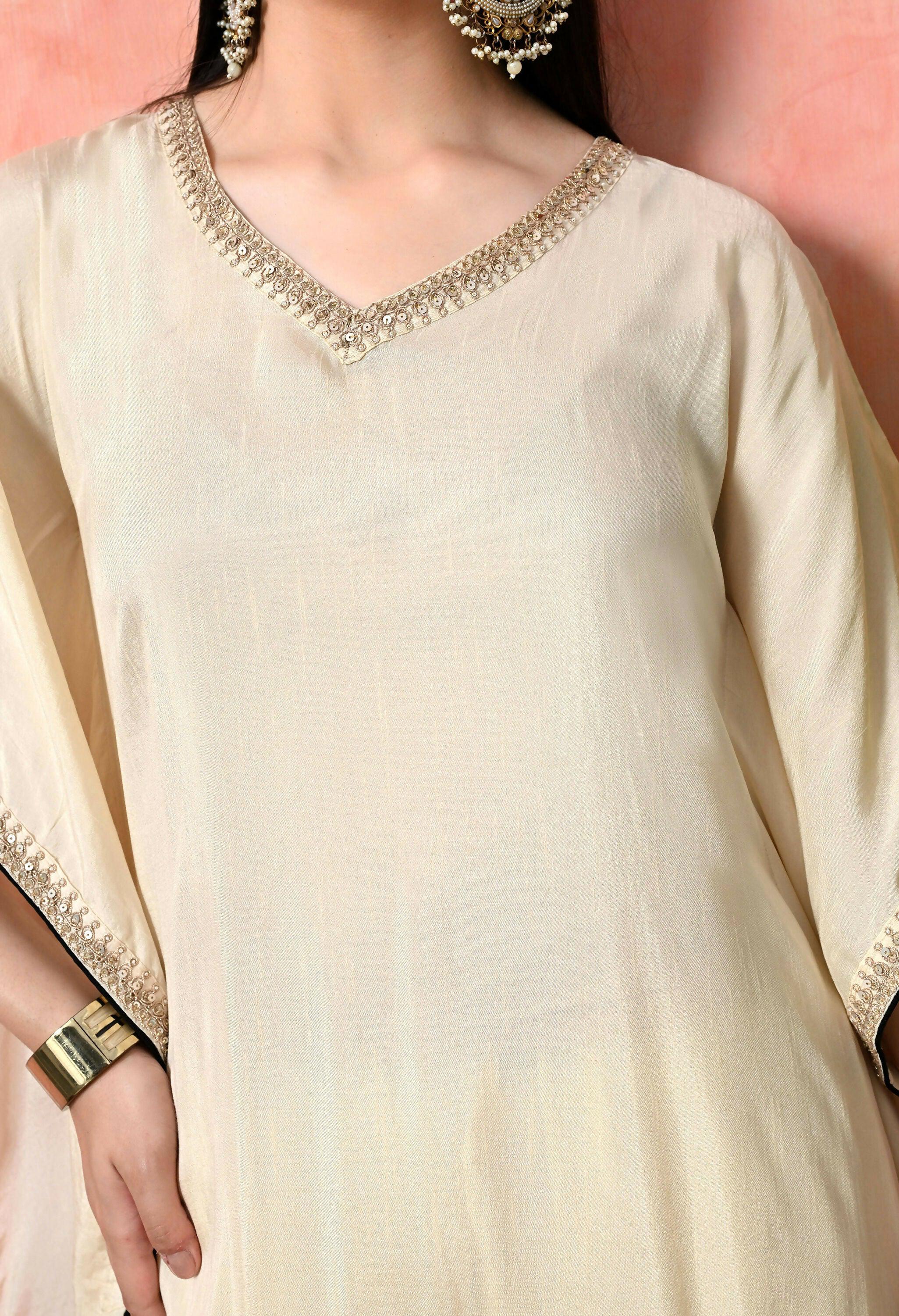 Joban Fashion Off White Cotton Premium Pure Viscose Dola With Kolkata Handwork Kurta set | Grocsy