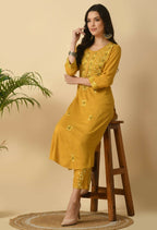 Joban Fashion Mustard Cotton Rayon Kurta Set | Grocsy