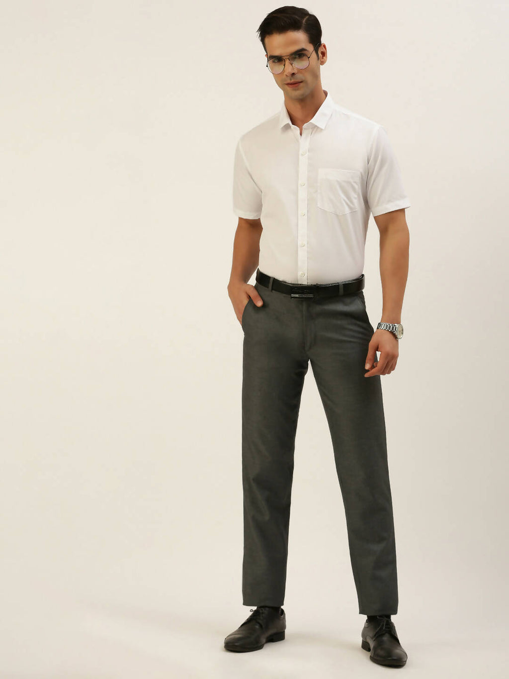 Ramraj Cotton Mens Half Sleeve Formal Poly Cotton White Shirt | Grocsy