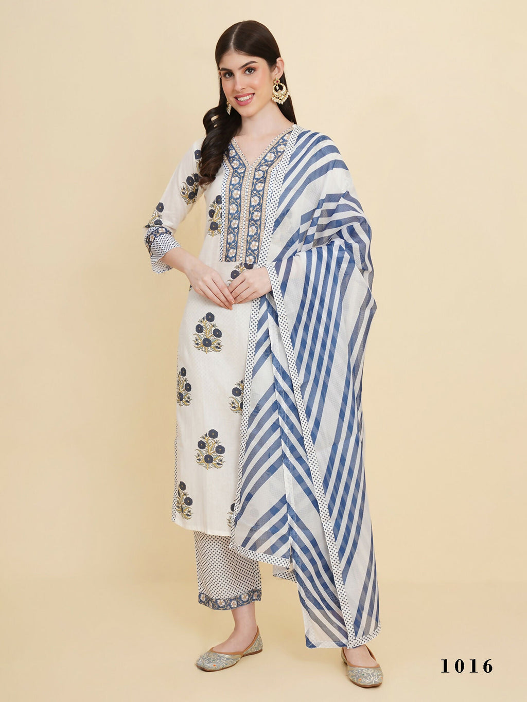 Designer Stylish white Cotton Stitched Suit With Dupatta - Tanisha | Grocsy
