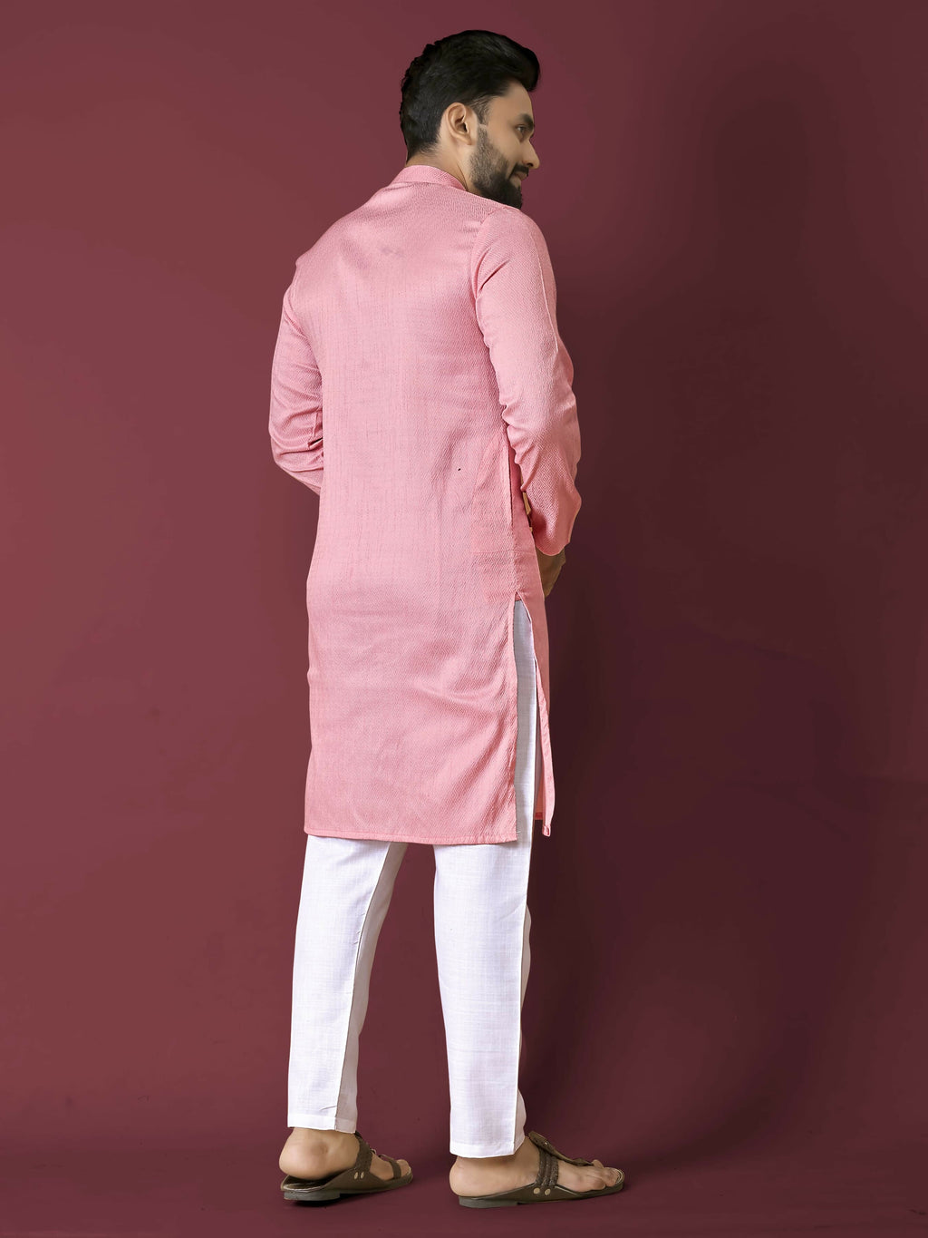 Anaita Pink Solid Soft Jacquard Silk Straight Kurta | Grocsy