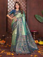 Aastha Fashion Sea Green Tissue Silk Weaving Saree | Grocsy