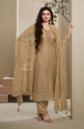 Anaita Brown Heavy Natural Crepe Stitched Suit with Embroidery & Zarkhan Work | Grocsy