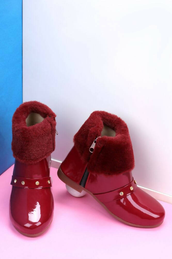 Tiny Bugs Girls Anckle Lenght Boots -Maroon | Grocsy