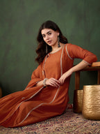 Sangria Gotta Work Embroidered A-Line Kurta & Trouser With Dupatta | Grocsy