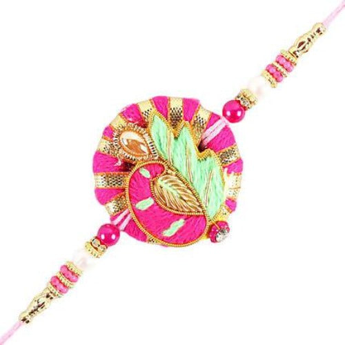 Bright Peacock Zardosi Rakhi & Kaju Katli Box | Grocsy