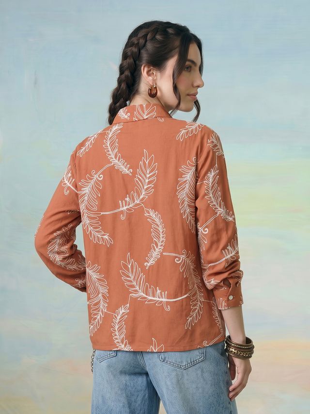 Janasya Rust Shirt Rayon Top | Grocsy
