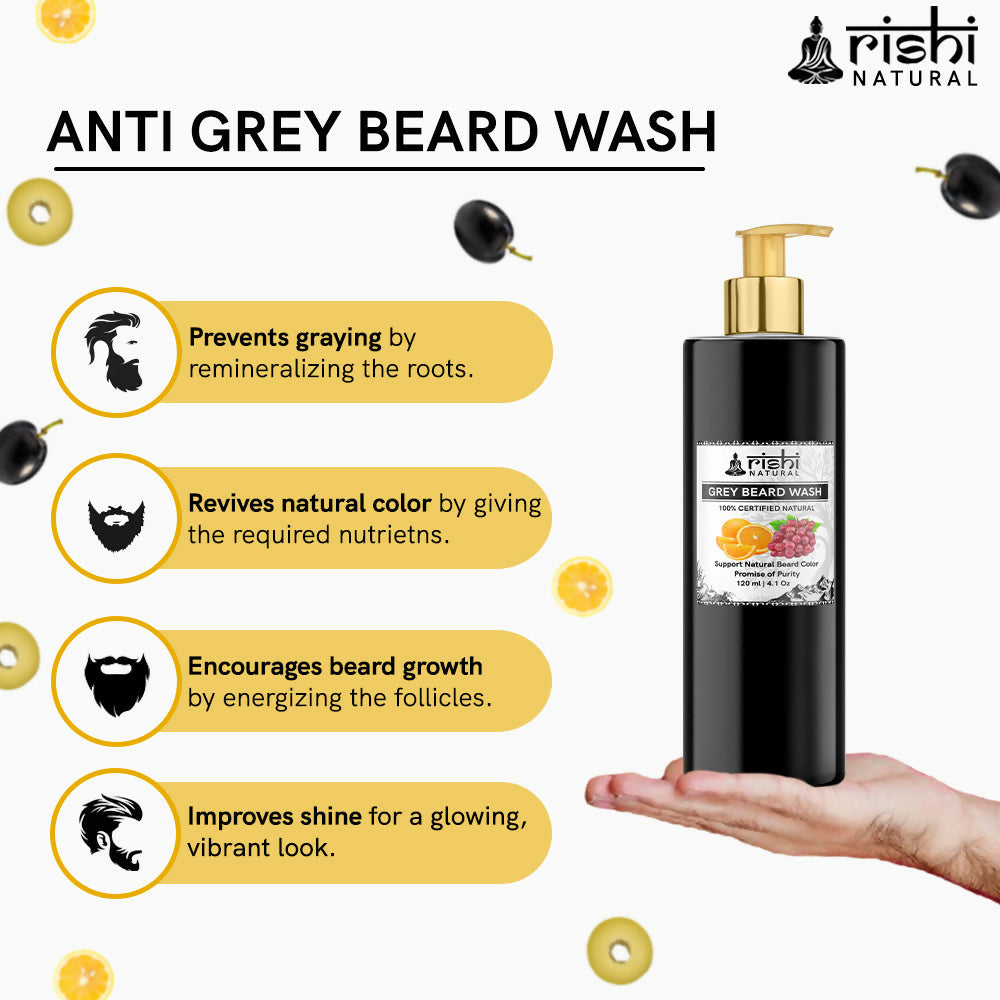 Rishi Natural Anti Grey Beard Wash Restore Natural Beard Color | Grocsy
