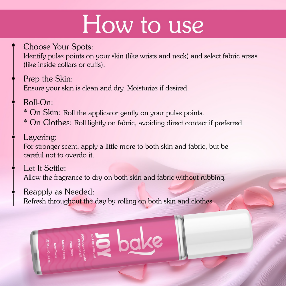 Bake Joy 100% Concentrated Perfume Oil Roll on Fragrance For Men & Women - Peony | Grocsy
