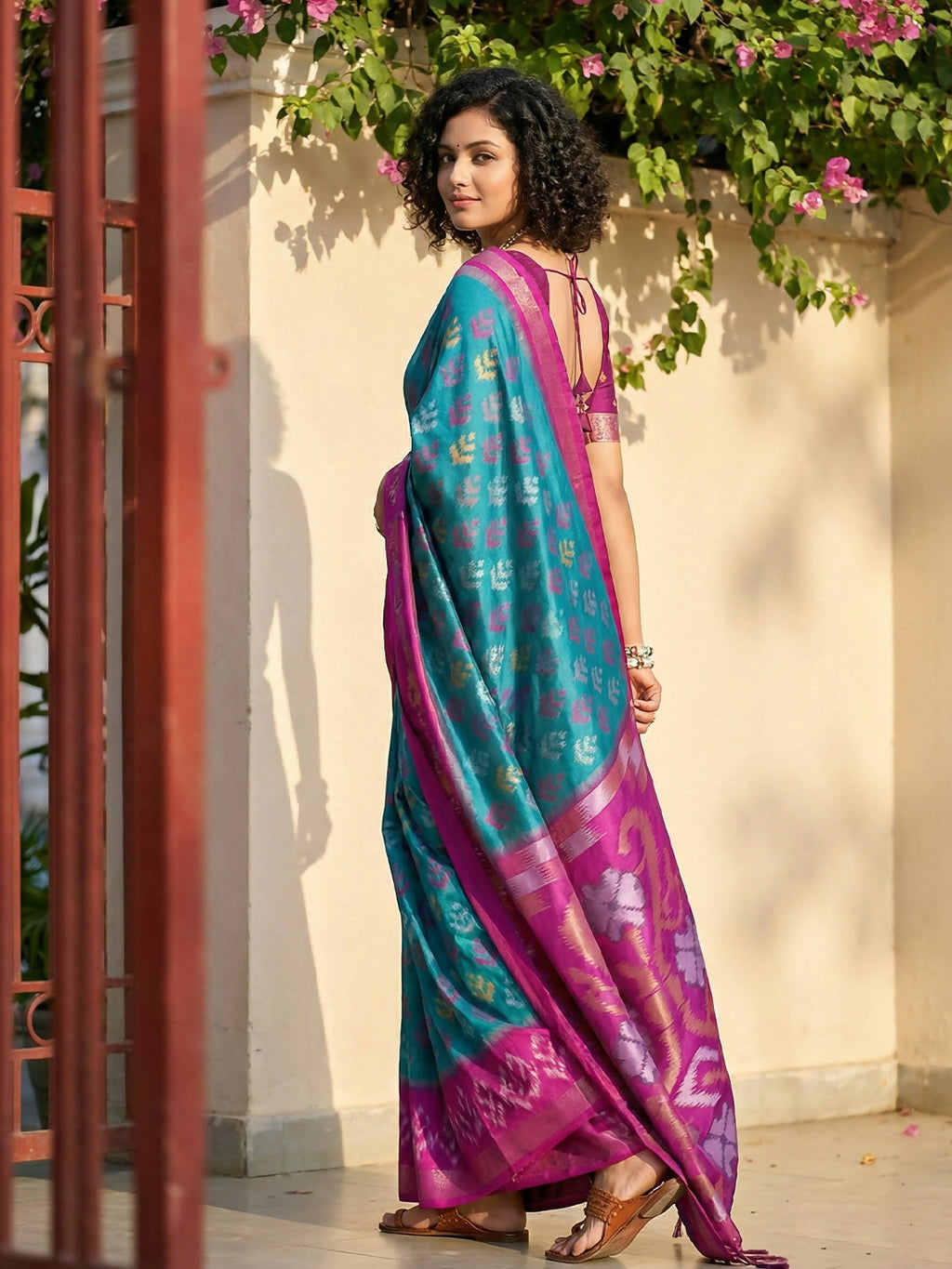 Shree Shyam Fashion Sky Blue Pochampally Silk Saree | Grocsy