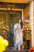 The52 Women's Gorgeous Printed Work Muslin Fabric Straight Kurta Pant and Dupatta Set | Grocsy