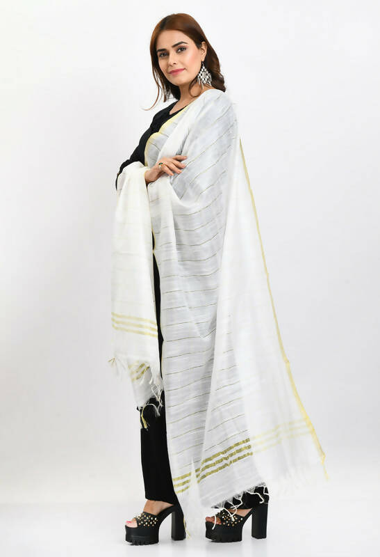 Mominos Fashion Moeza Women's Cotton Zari Box White Dupatta | Grocsy