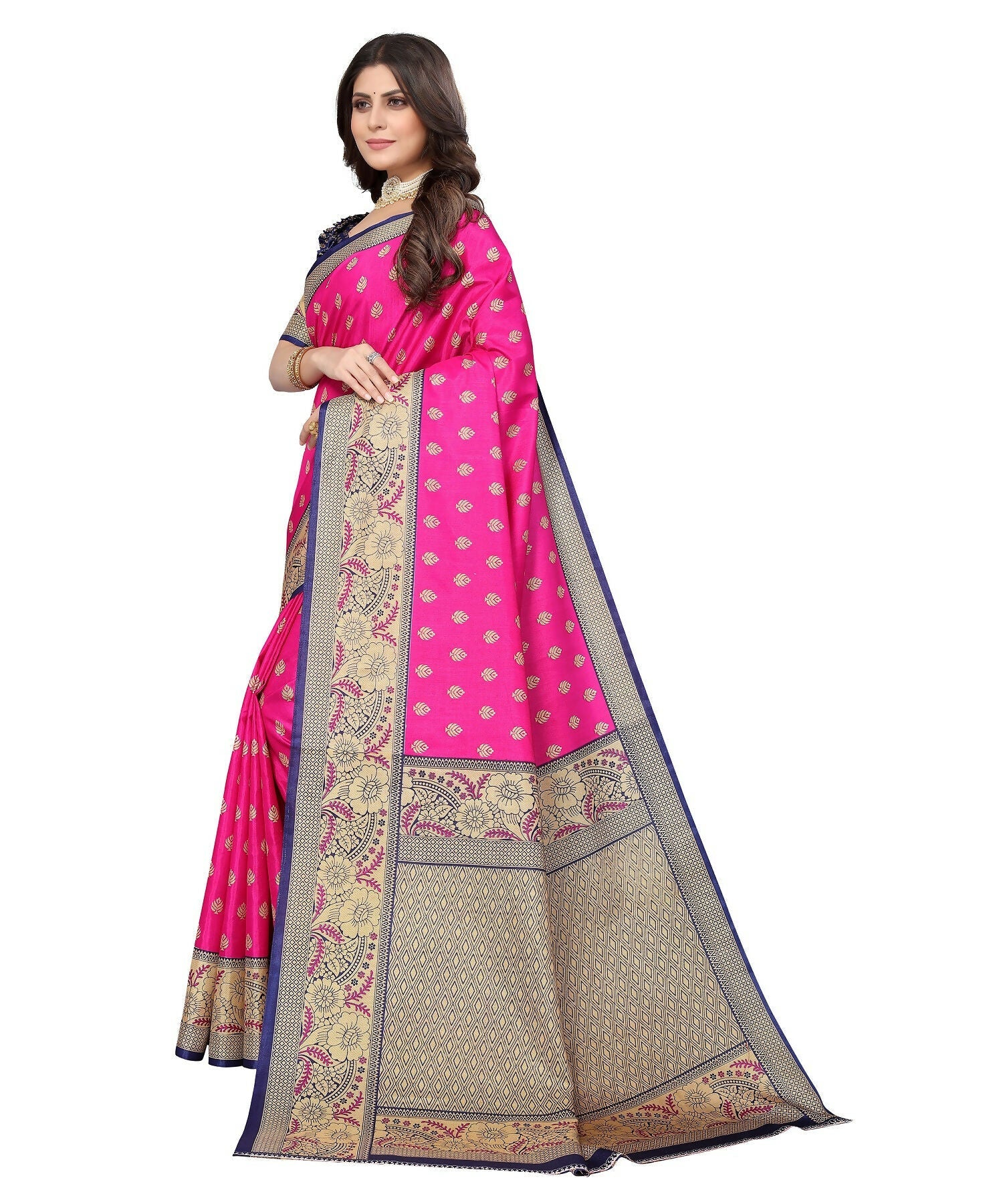Vamika Pink Printed Art Silk Saree | Grocsy