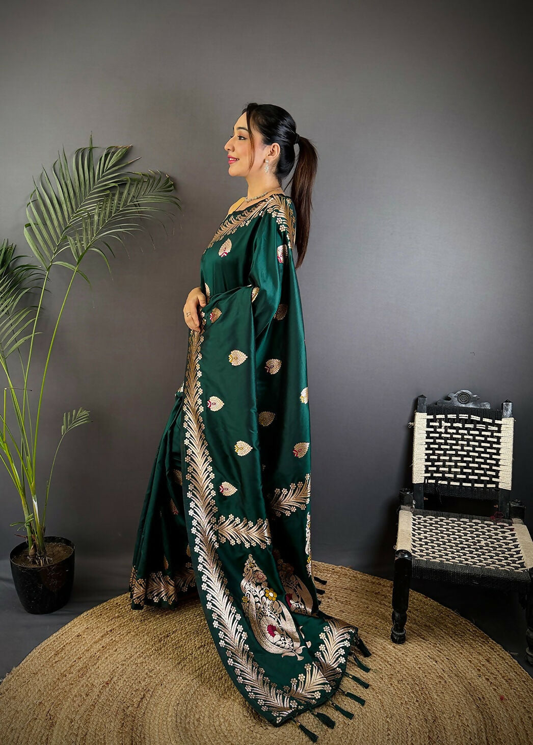 Joban Fashion Banarasi Deep Teal Woven Soft Silk Saree | Grocsy