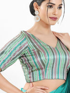 Joban Fashion Pista Multi Brocade Padded Blouse With V Neck Elbow Sleeves | Grocsy