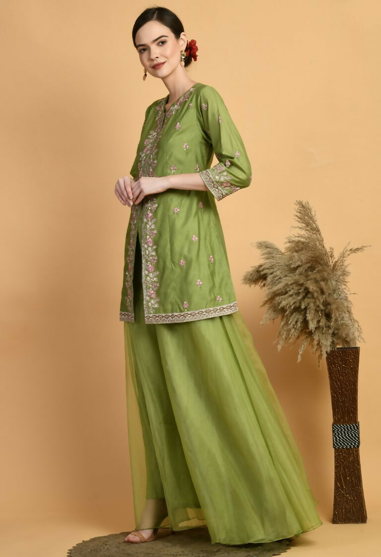 Joban Fashion Green Chanderi Kurta Set | Grocsy