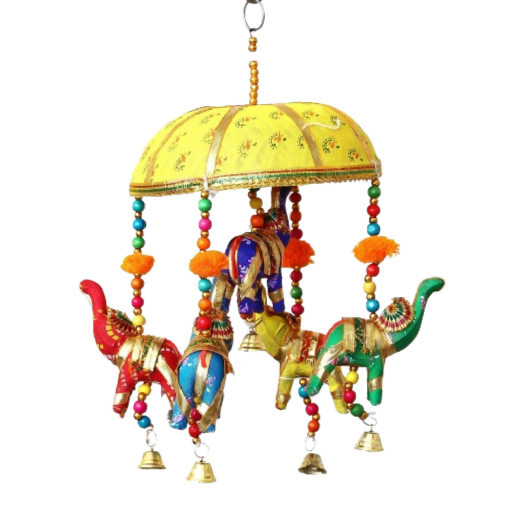 eCraftIndia Multicolor Handcrafted Decorative Five Elephant Wall/Door/Window Hanging Bells Wind Chimes Showpiece | Grocsy