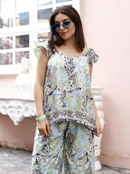 Blue Rayon Paisley Printed Top with Matching Bottom - Eesha | Grocsy