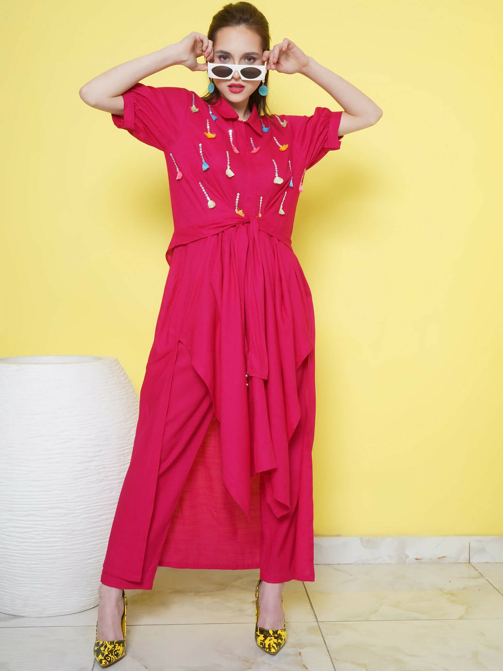 Women Republic Pink Rayon Indoester Set | Grocsy