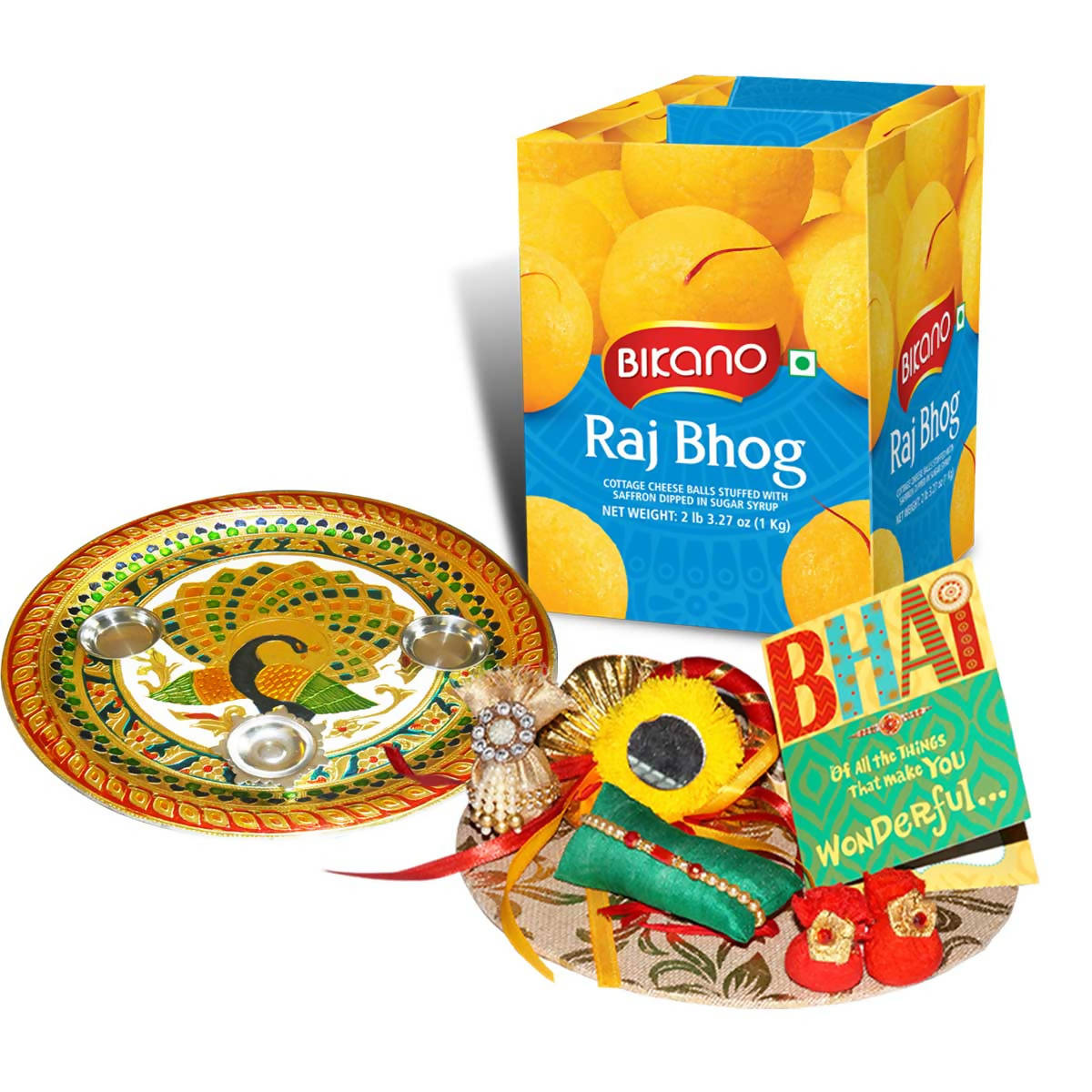 Bikano Rajbhog Rakhi Puja Thali Gifts | Grocsy