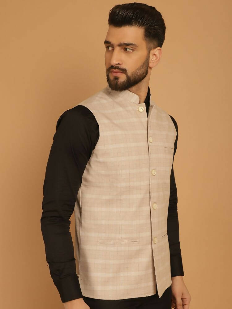 Even Apparels Nehru Jacket With Welt Pockets - Beige | Grocsy