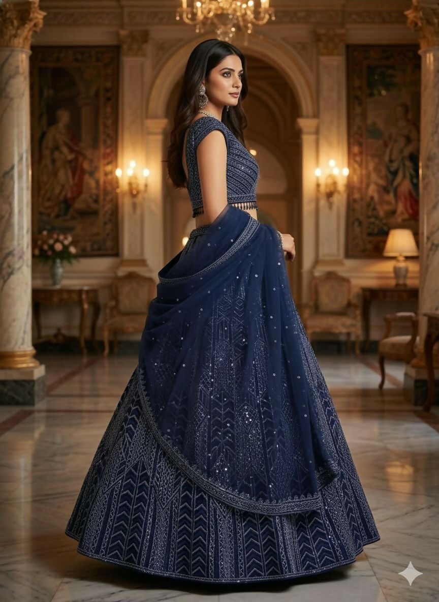 Lehenga Mart Designer Indian Wedding Lehenga Choli-Blue | Grocsy