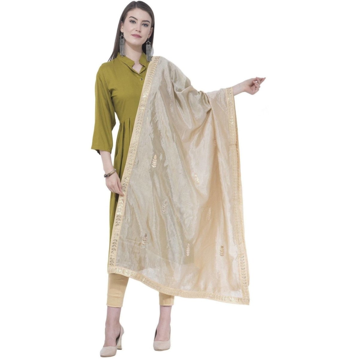 A R Silk Women's Gota Patti Silk Golden Dupattas and Chunnis | Grocsy