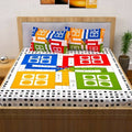 Vamika Printed Cotton White Bedsheet With Multicolor Ludo Design Bedsheet With Pillow Covers (LEOC_LUDO_BLACK) | Grocsy