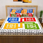 Vamika Printed Cotton White Bedsheet With Multicolor Ludo Design Bedsheet With Pillow Covers (LEOC_LUDO_BLACK) | Grocsy