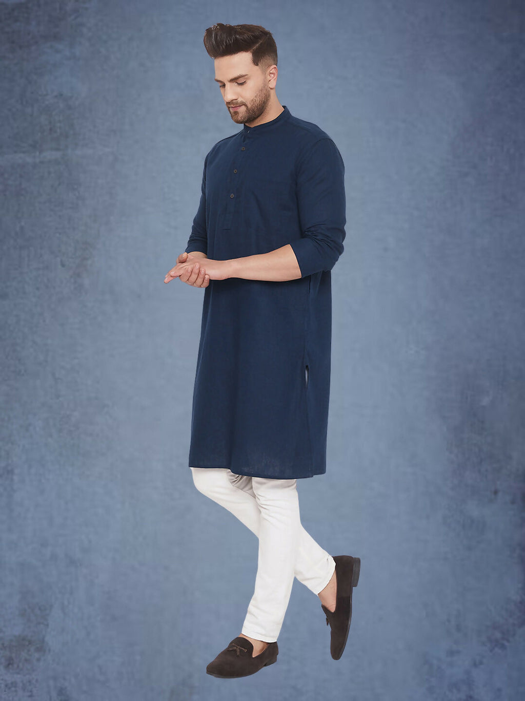 Even Apparels Men's Pure Cotton Blue Kurta | Grocsy