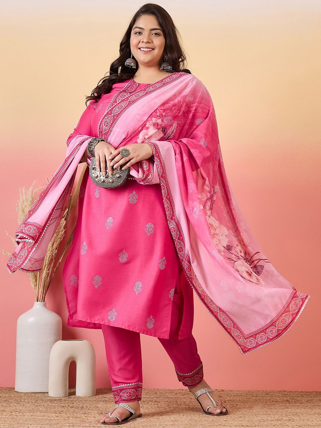 Sztori Women Floral Yoke Design Regular Kurta with Trousers & With Dupatta | Grocsy