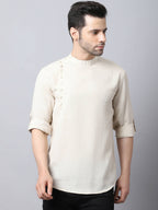 Even Apparels Cream Pure Cotton Men's Kurta With Side Placket | Grocsy