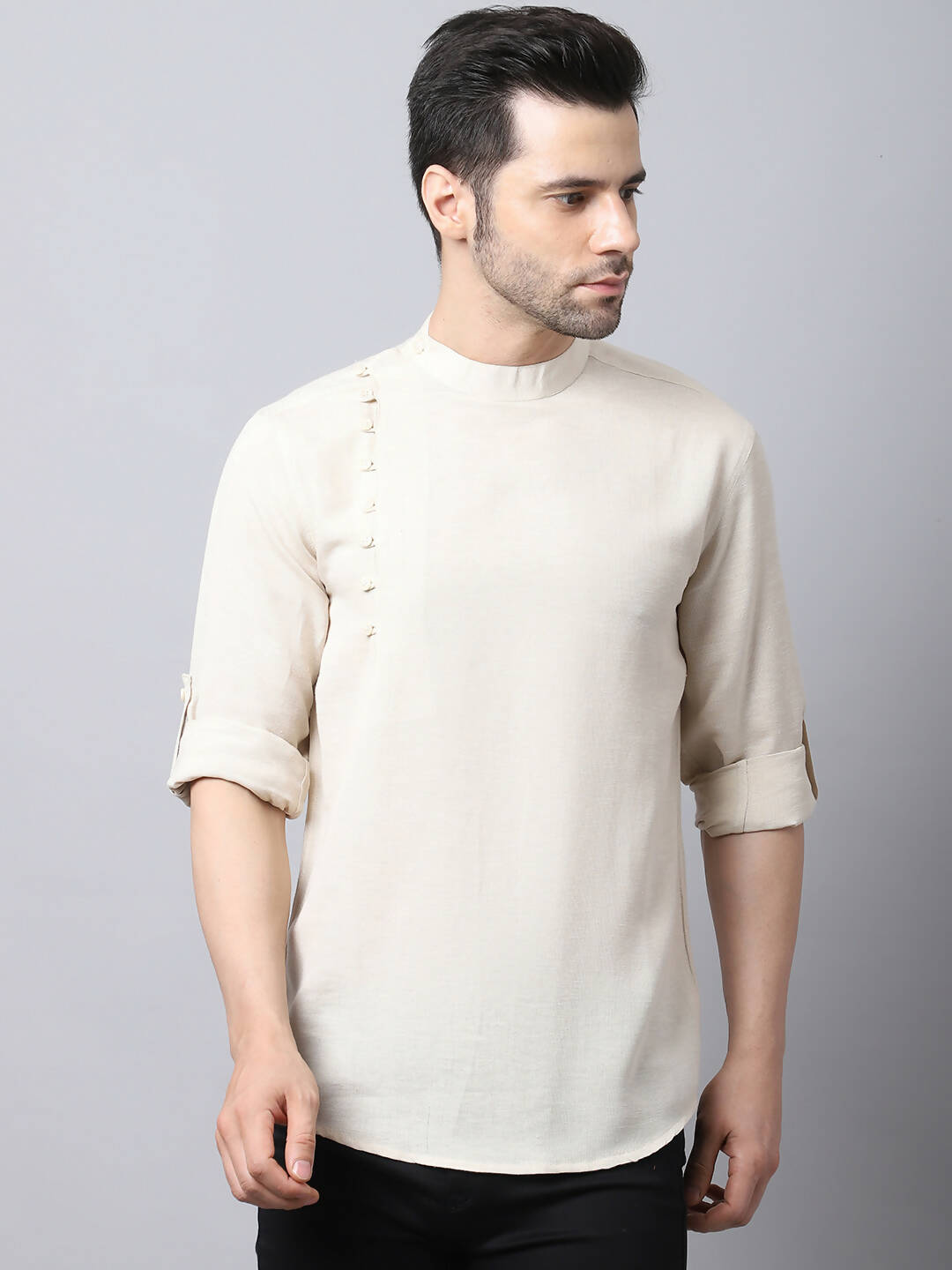 Even Apparels Cream Pure Cotton Men's Kurta With Side Placket | Grocsy