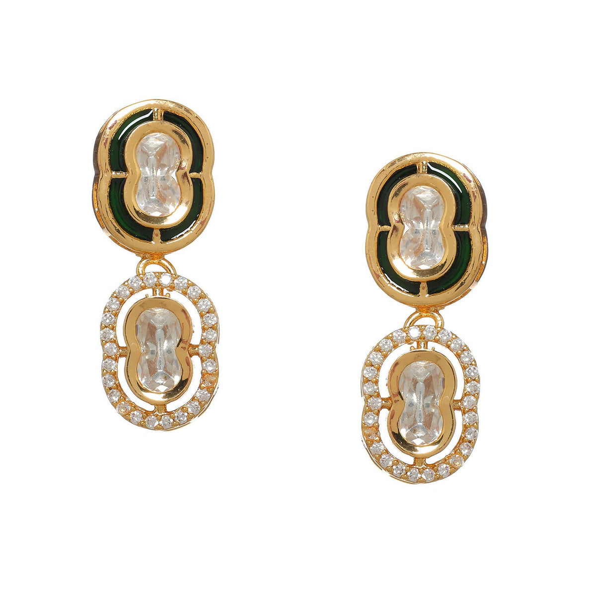 Duet Mufli Meenakari and Diamond Gold-Polished Earrings (Gold) - Ruby Raang | Grocsy
