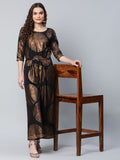 Ahalyaa Black Crepe Copper Foil Printed Jumpsuit | Grocsy