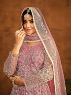 Anaita Pink Embroidered Net Anarkali Suit | Grocsy