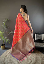 Joban Fashion Pink Checked & Circular Motifs Soft Silk Banarasi Saree | Grocsy