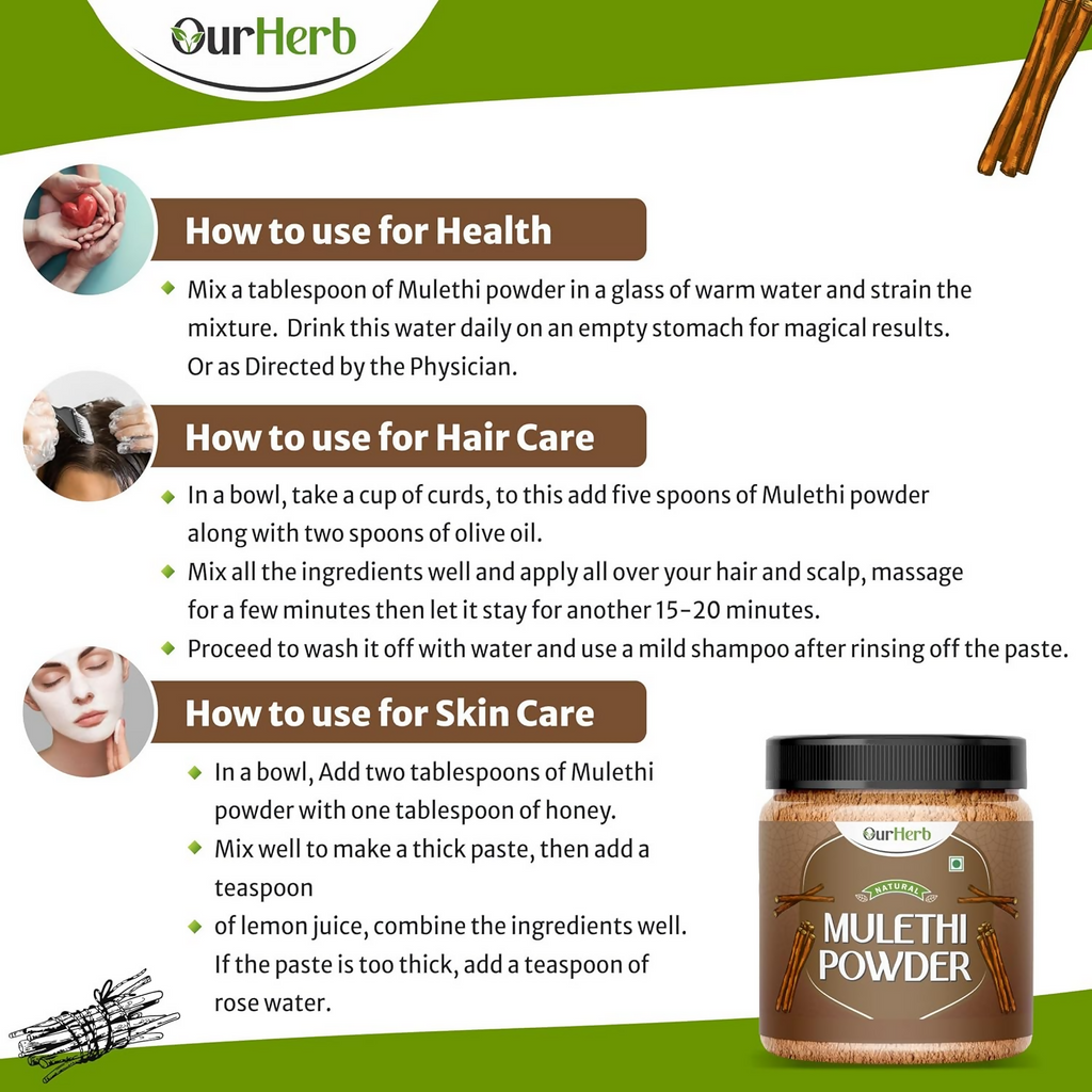 OurHerb Mulethi Powder Face Pack For Skin, Hair With Natural Pigmentation | Grocsy