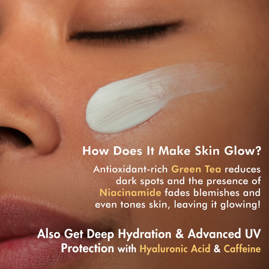 mCaffeine Daily Glow Sunscreen SPF50 PA++++ With Niacinamide & Green Tea | Grocsy