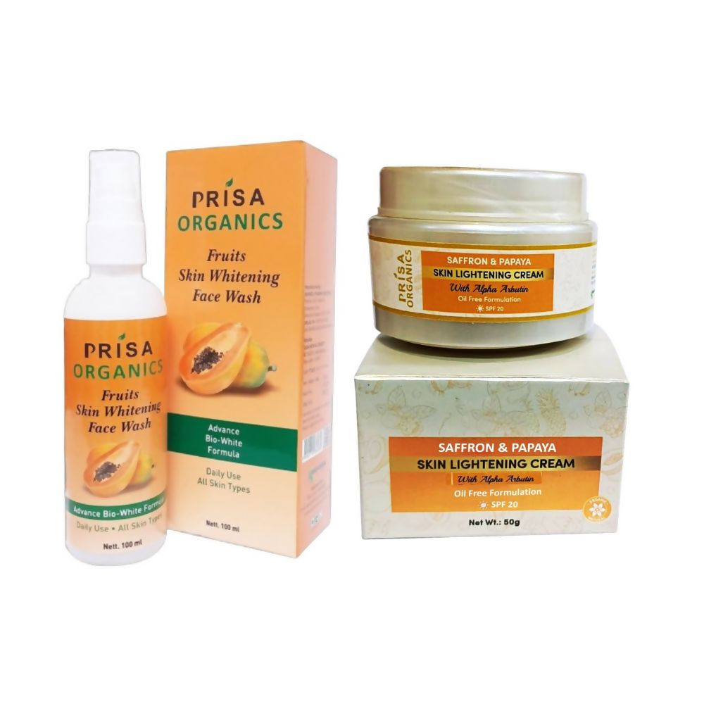 Prisa Organics Saffron &amp; Papaya Lightening Face Wash and Saffron &amp; Papaya Skin Lightening Face Cream Combo | Grocsy