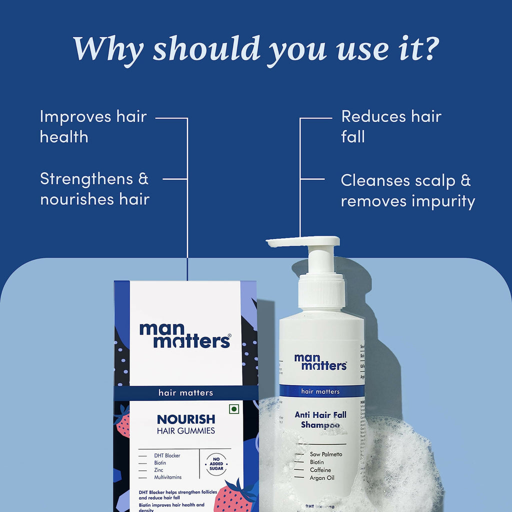 Man Matters Biotin Hair Gummies & Anti Hair Fall Shampoo Combo | Grocsy