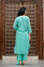Kaajh Women's Sky Blue Mirror Embellished Cotton Suit Set | Grocsy