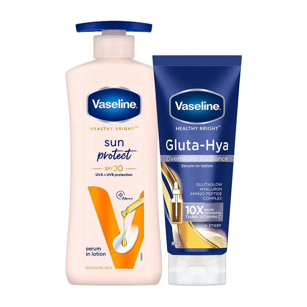 Vaseline Gluta Hya Overnight Radiance + Sun Protect SPF 30 Body Lotion Combo | Grocsy